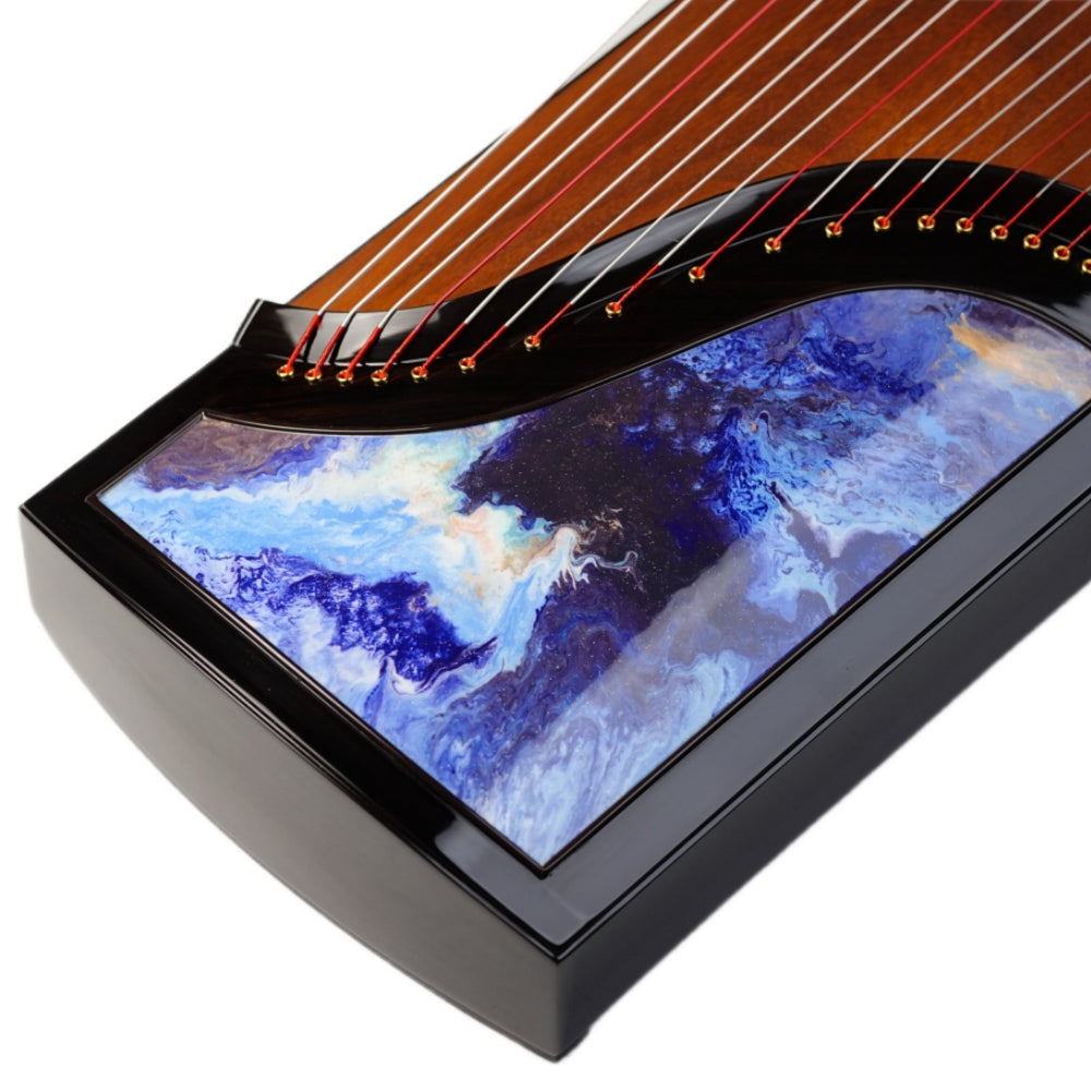 Zhuque朱雀 Azure Drift Professional Guzheng with Premium Lankao Paulownia Soundboard, African Rosewood Body, Ebony Bridges & Hollow-Carved Construction