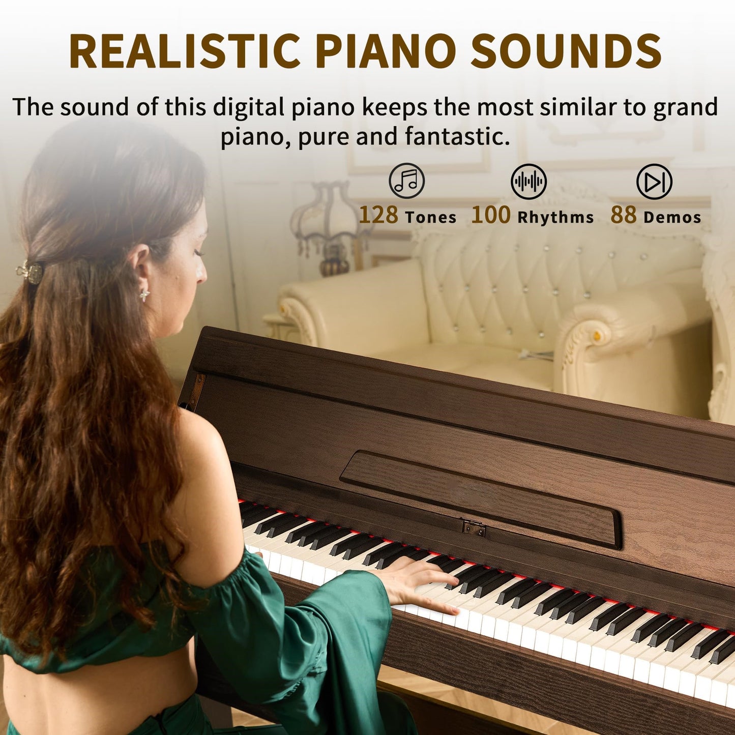 LANDTOM Digital Piano 88 Key Full Size Keyboard for Beginners, White | Home Upright Electric Pianos, Sensitive Touch, Wooden Electronic Piano with Triple Pedals, Supports USB-MIDI Connect