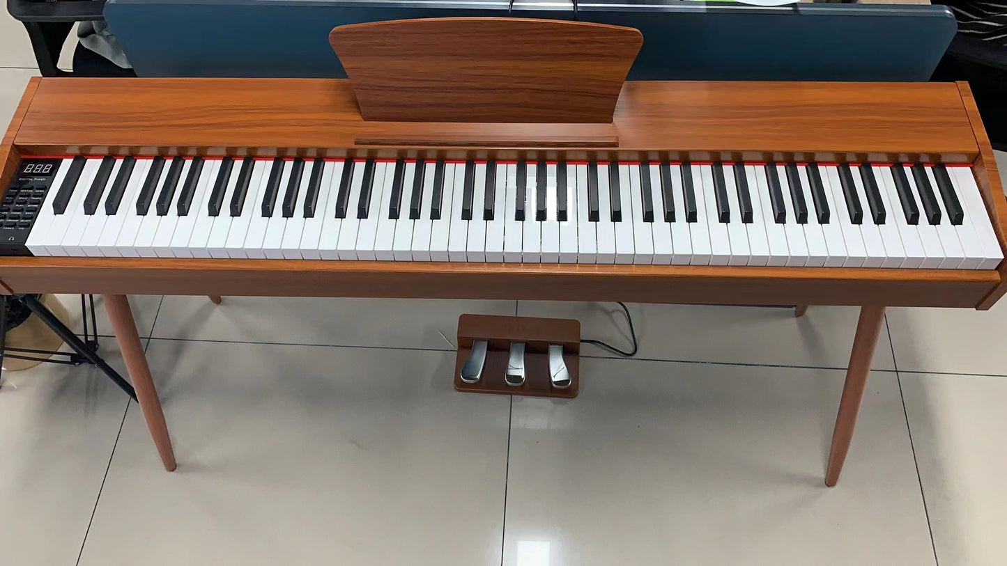 LANDTOM DDT-5130 88-Key Digital Keyboard Piano, Wooden Electric Hammer Weighted Full Size Keyboard Piano, with 3-Pedal, MIDI Connection, Multi-Functional Keyboard and Stand (Brown)