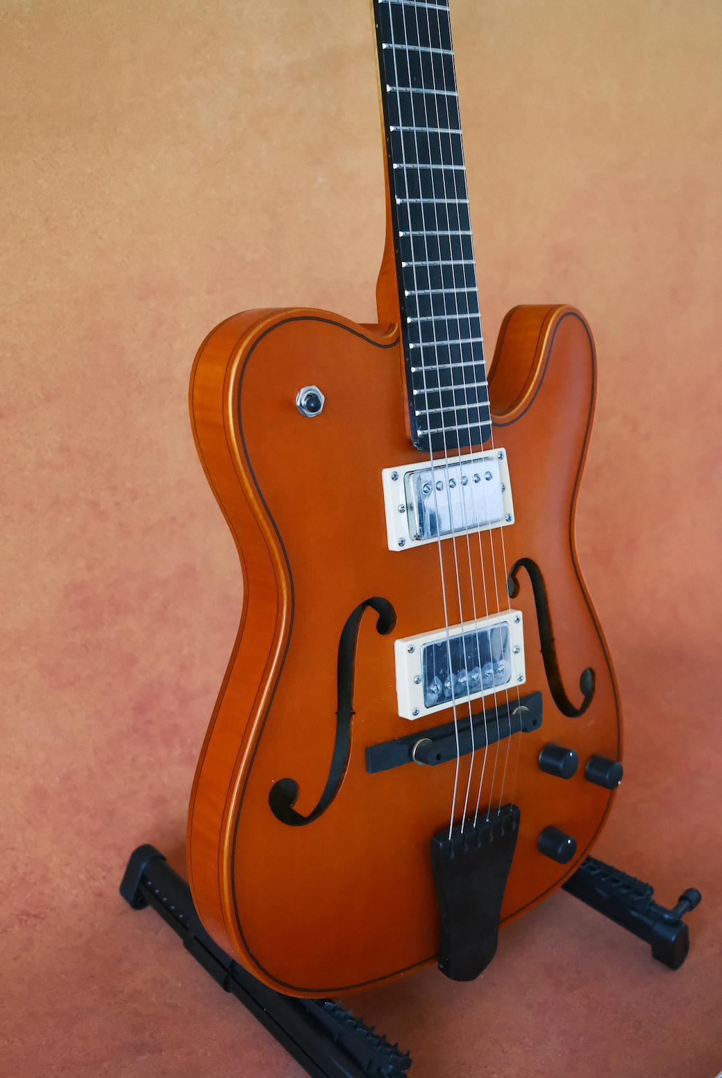 LANDTOM Violinstyle Tele Electric Guitar for Type Carved Maple Spruce Top Jazz Hollow Body Archtop Ebony