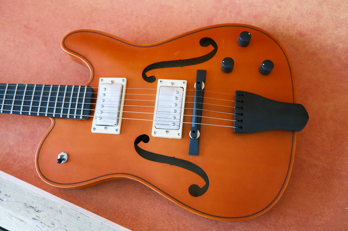 LANDTOM Violinstyle Tele Electric Guitar for Type Carved Maple Spruce Top Jazz Hollow Body Archtop Ebony