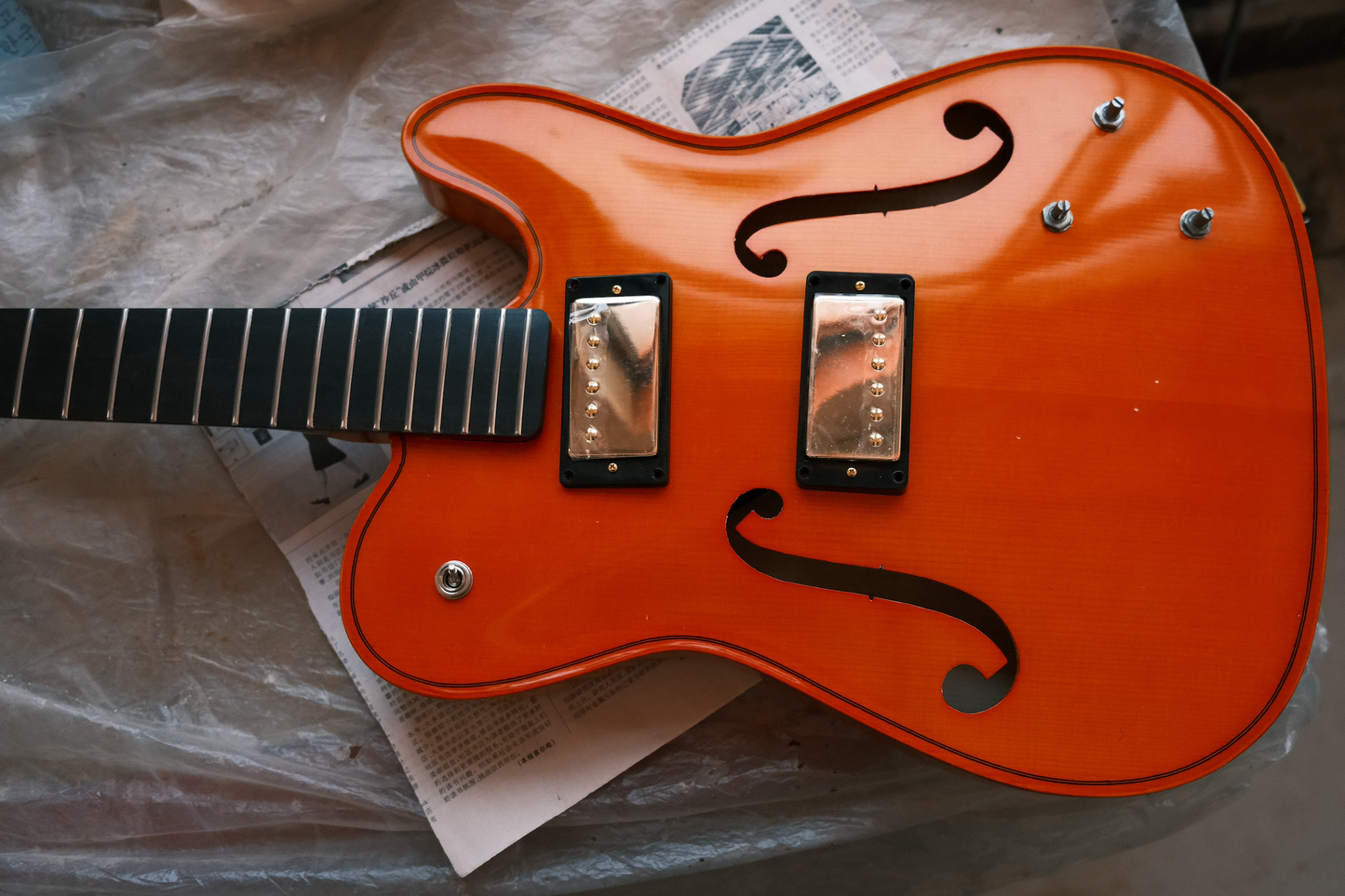 LANDTOM Violinstyle Tele Electric Guitar for Type Carved Maple Spruce Top Jazz Hollow Body Archtop Ebony