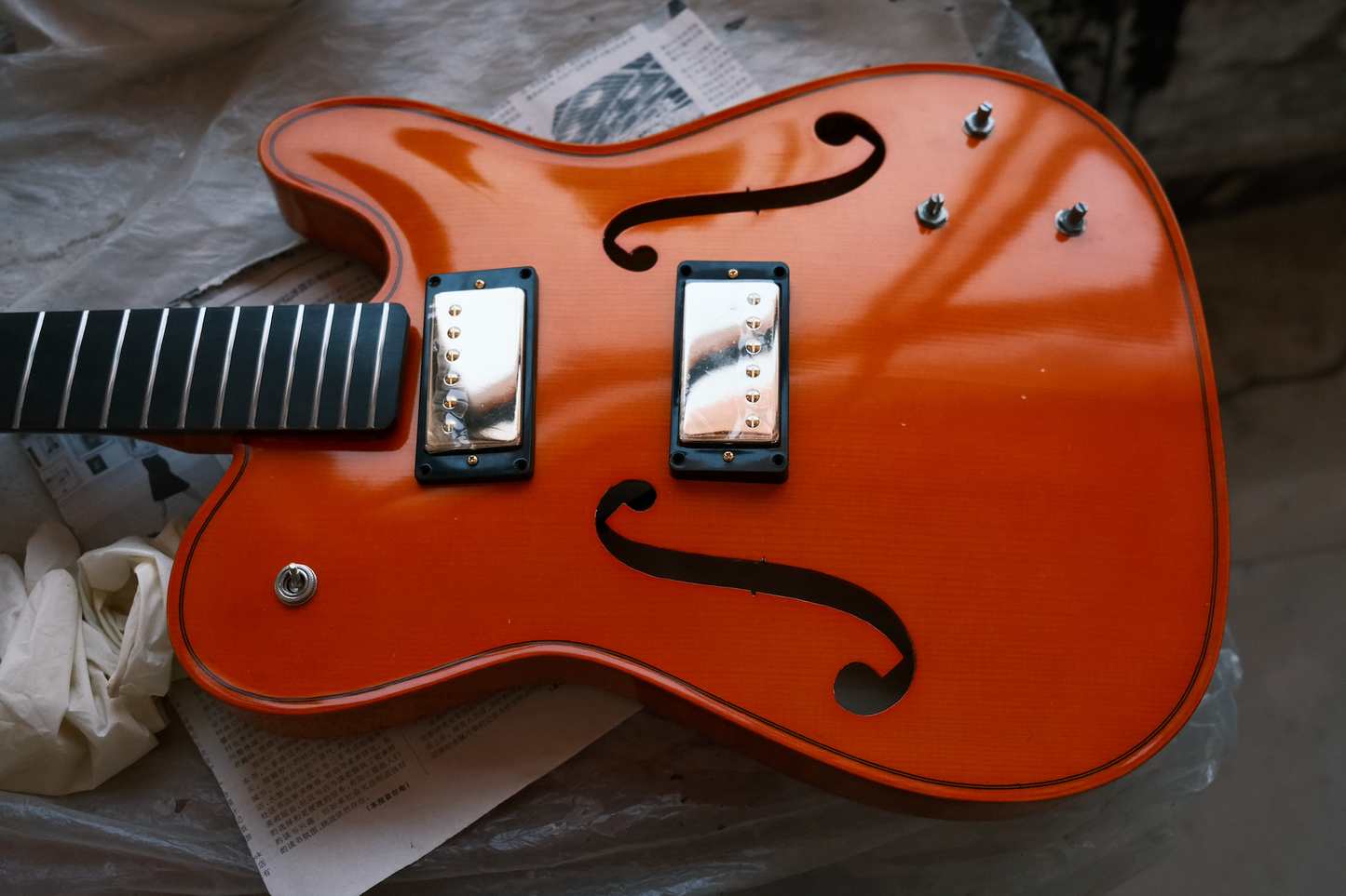 LANDTOM Violinstyle Tele Electric Guitar for Type Carved Maple Spruce Top Jazz Hollow Body Archtop Ebony