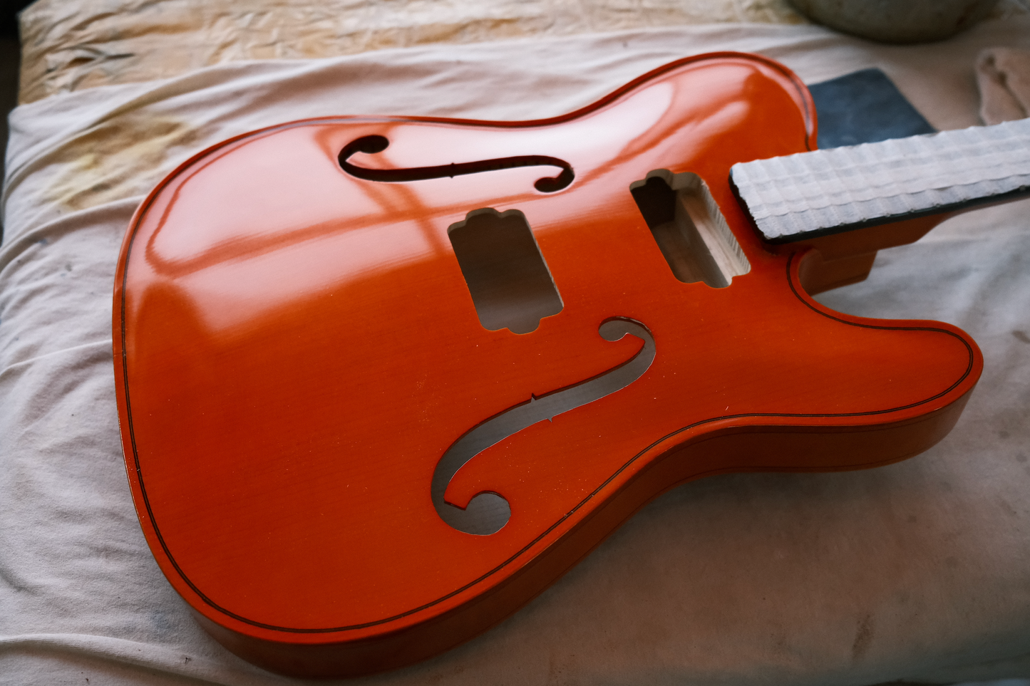 LANDTOM Violinstyle Tele Electric Guitar for Type Carved Maple Spruce Top Jazz Hollow Body Archtop Ebony