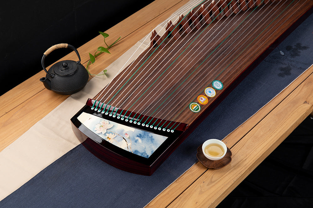 LANDTOM High level Dalbergia Cochinchinensis（酸枝木）Wood （实木）Travel Guzheng(135cm) with silk painting For Adults/Children/Senior/Intermediate/Beginner