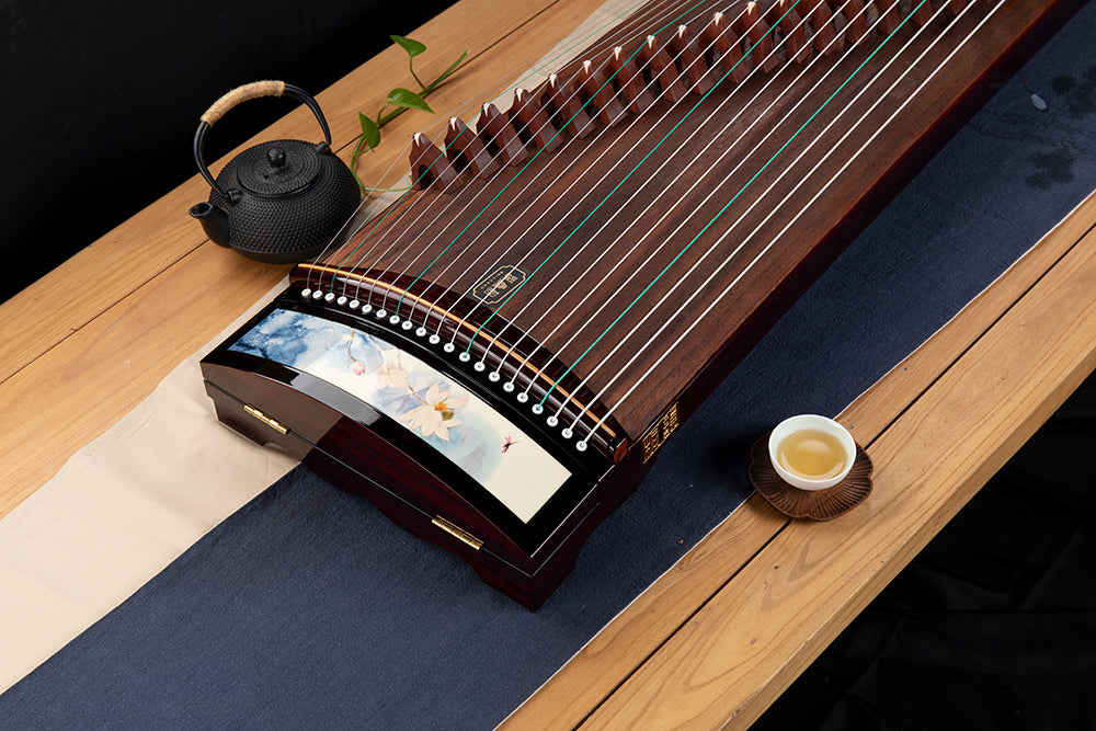 LANDTOM High level Dalbergia Cochinchinensis（酸枝木）Wood （实木）Travel Guzheng(135cm) with silk painting For Adults/Children/Senior/Intermediate/Beginner