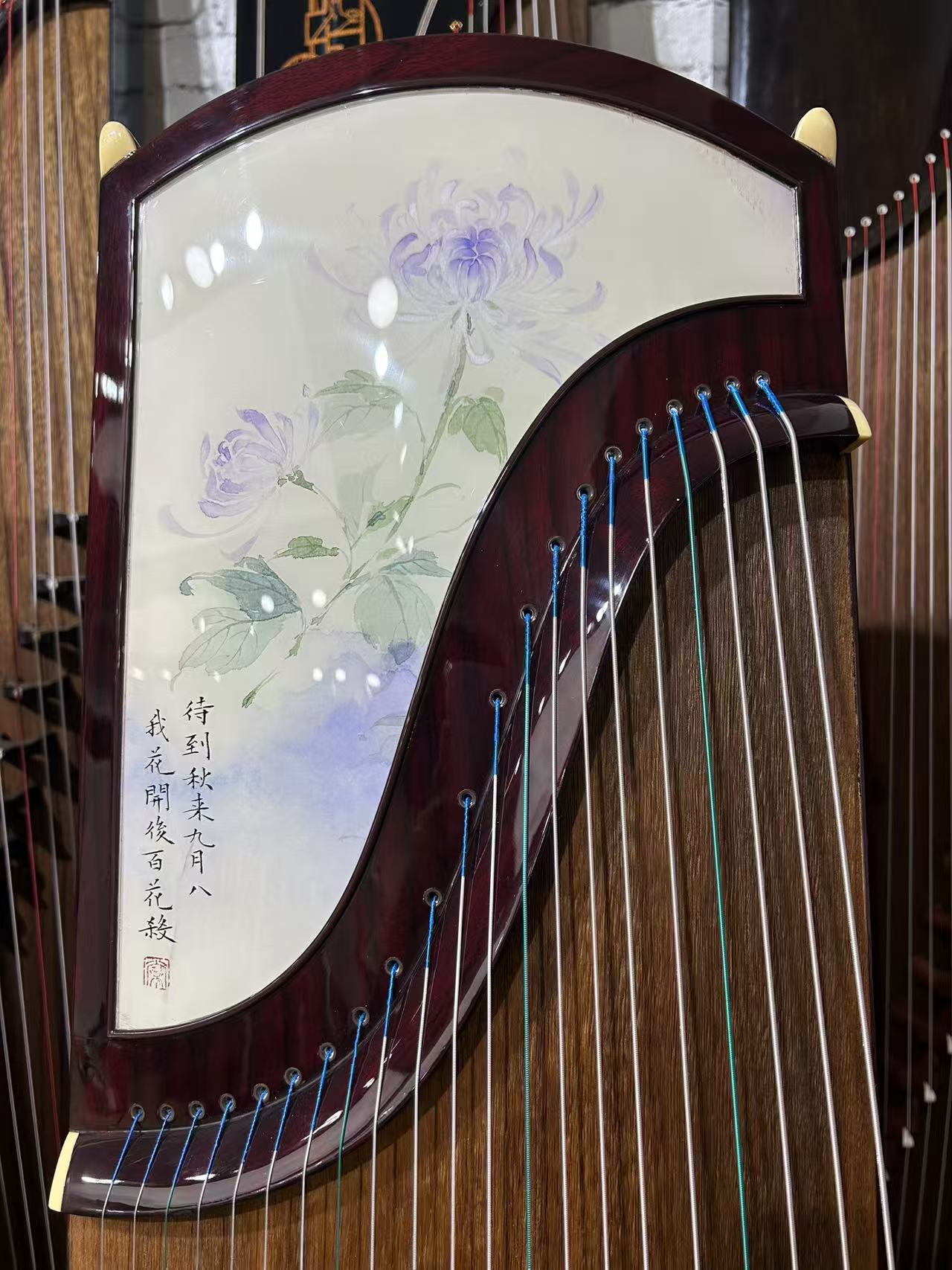 Dunhuang敦煌 698 Tranquil Grace Limited Edition Professional Guzheng with Selected Broadleaf Rosewood (Dalbergia latifolia), Silk Painting Artwork & Performance Grade