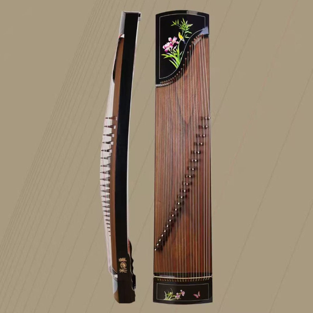 Zhuque朱雀 Series 5 Blossom Grace Professional Guzheng with Premium Lankao Paulownia Soundboard, Red Sandalwood Body, Ebony Bridges & Hollow-Carved Construction