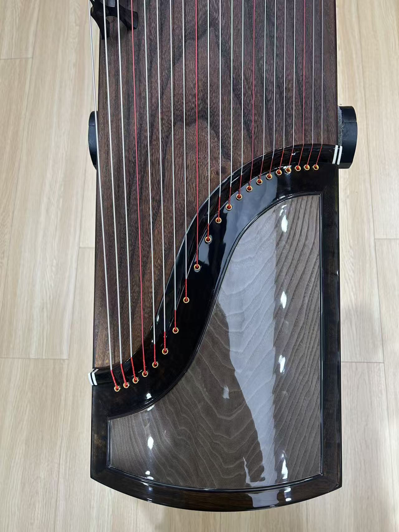 Zhuque朱雀 Series 8 Golden Crest Professional Guzheng with Premium Lankao Paulownia Soundboard, Black Walnut Body, Ebony Bridges & One-Piece Hollow-Carved Construction