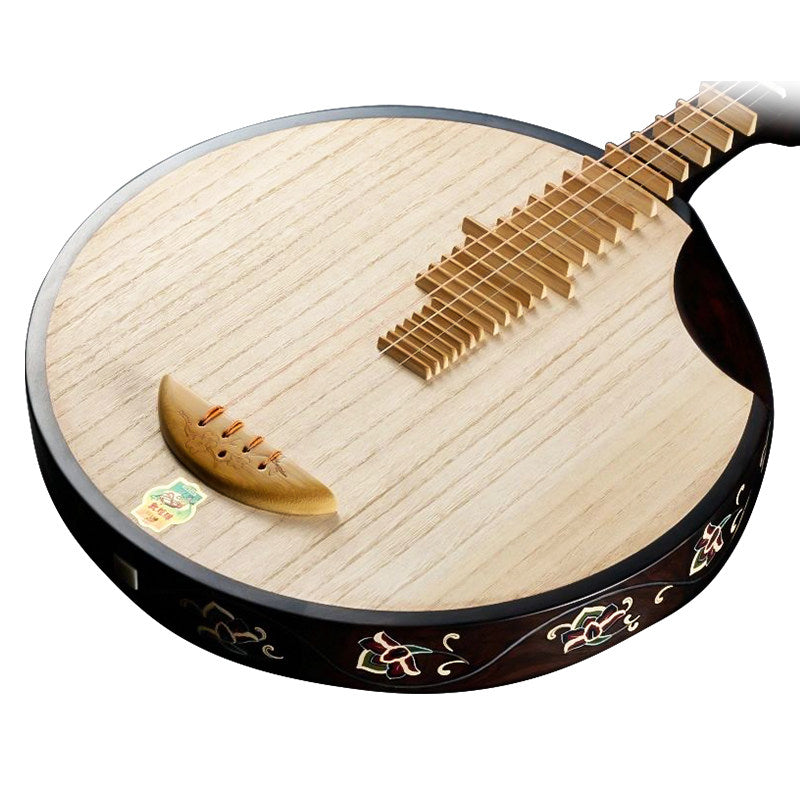 Dunhuang敦煌 23656K "Lotus in Bloom" Professional Ebony Yueqin, Paulownia Soundboard, Ebony Tuning Pegs, Folk & Peking Opera Chinese Moon Guitar