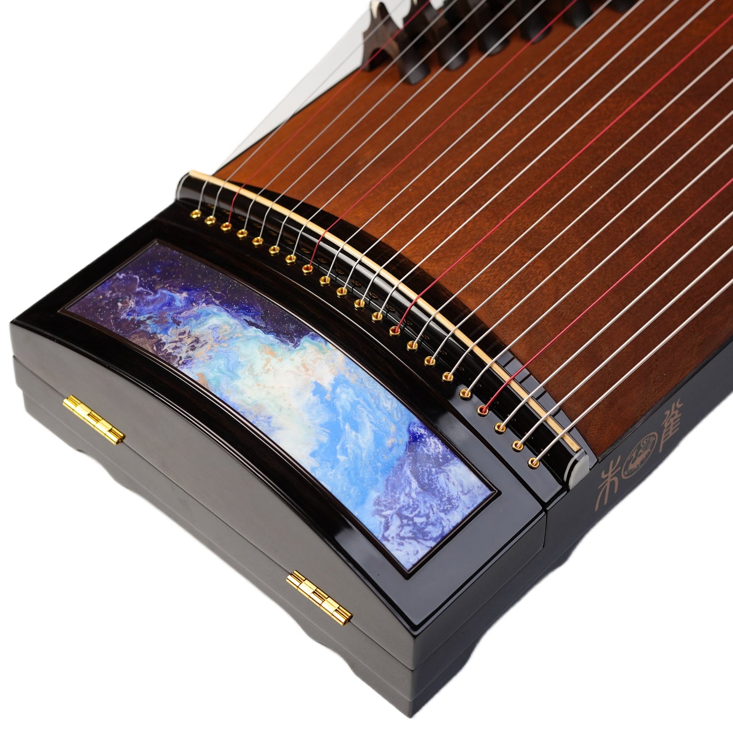 Zhuque朱雀 Azure Drift Professional Guzheng with Premium Lankao Paulownia Soundboard, African Rosewood Body, Ebony Bridges & Hollow-Carved Construction