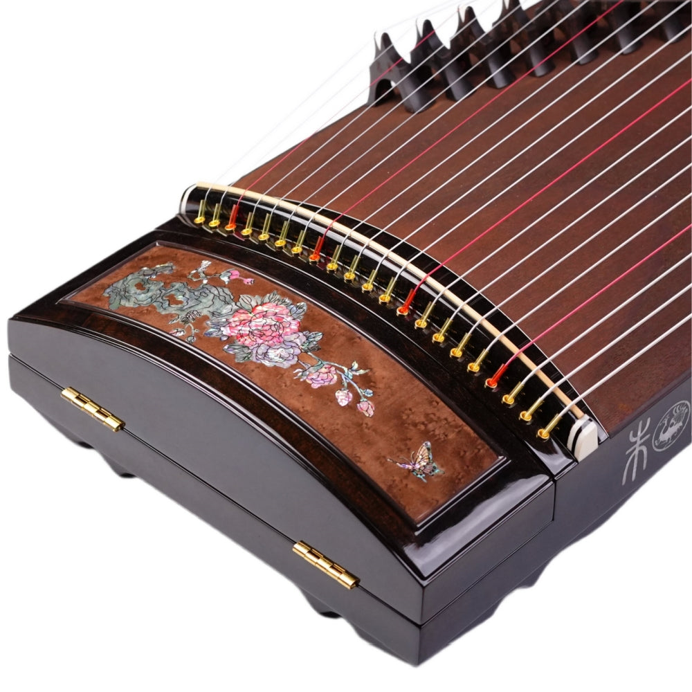 Zhuque朱雀 Series 8 "National Elegance" Professional Performance Guzheng with Selected Premium-Grade Lankao Paulownia Soundboard, One-Piece Hollow-Carved Construction, Mother-of-Pearl Inlay, Black Walnut Body & Ebony Bridges