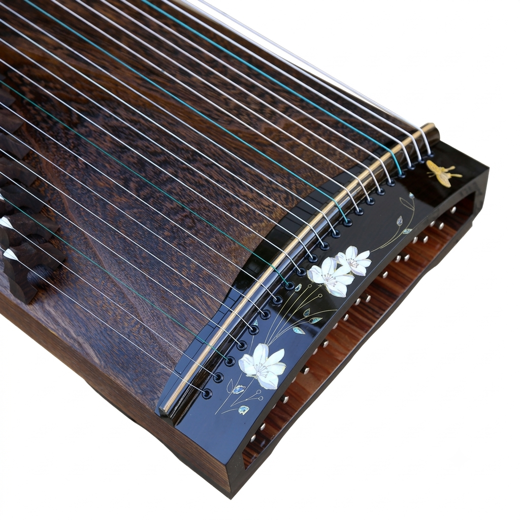 LANDTOM 88cm/34.6in "Jade Whisper" Portable Guzheng, Professional Thick-Carved Mini Guzheng 厚挖筝, Grade A Lankao Paulownia Soundboard, Ebony Trim, Mother-of-Pearl Inlay Small Guzheng