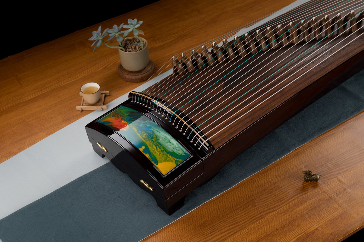 Bainianhaozheng(佰年好筝) Luminous Flow(流光) 163cm/63.8in Professional Guzheng with Hand-Painted Lacquer, Zambia Rosewood Finish, Premium Lankao Paulownia Soundboard