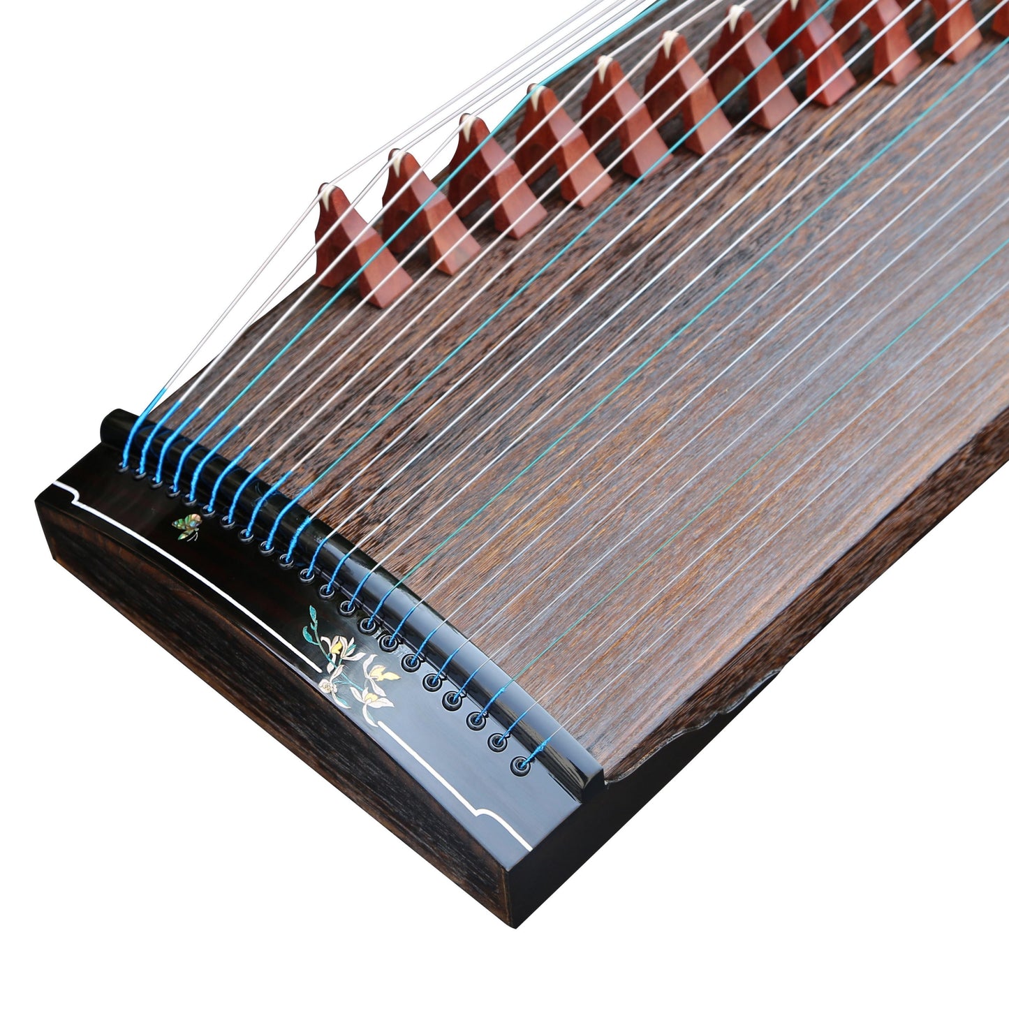 LANDTOM Silken Glory 100cm/39.4in Portable Professional Ebony Small Guzheng with Thick Hollow-Carved Sound Channel, Mother-of-Pearl Inlay & Steel-Core Nylon Strings Mini Guzheng
