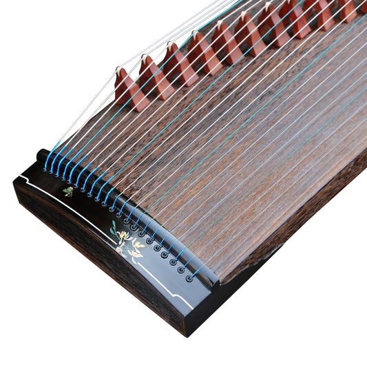 LANDTOM Silken Glory 100cm/39.4in Portable Professional Ebony Small Guzheng with Thick Hollow-Carved Sound Channel, Mother-of-Pearl Inlay & Steel-Core Nylon Strings Mini Guzheng