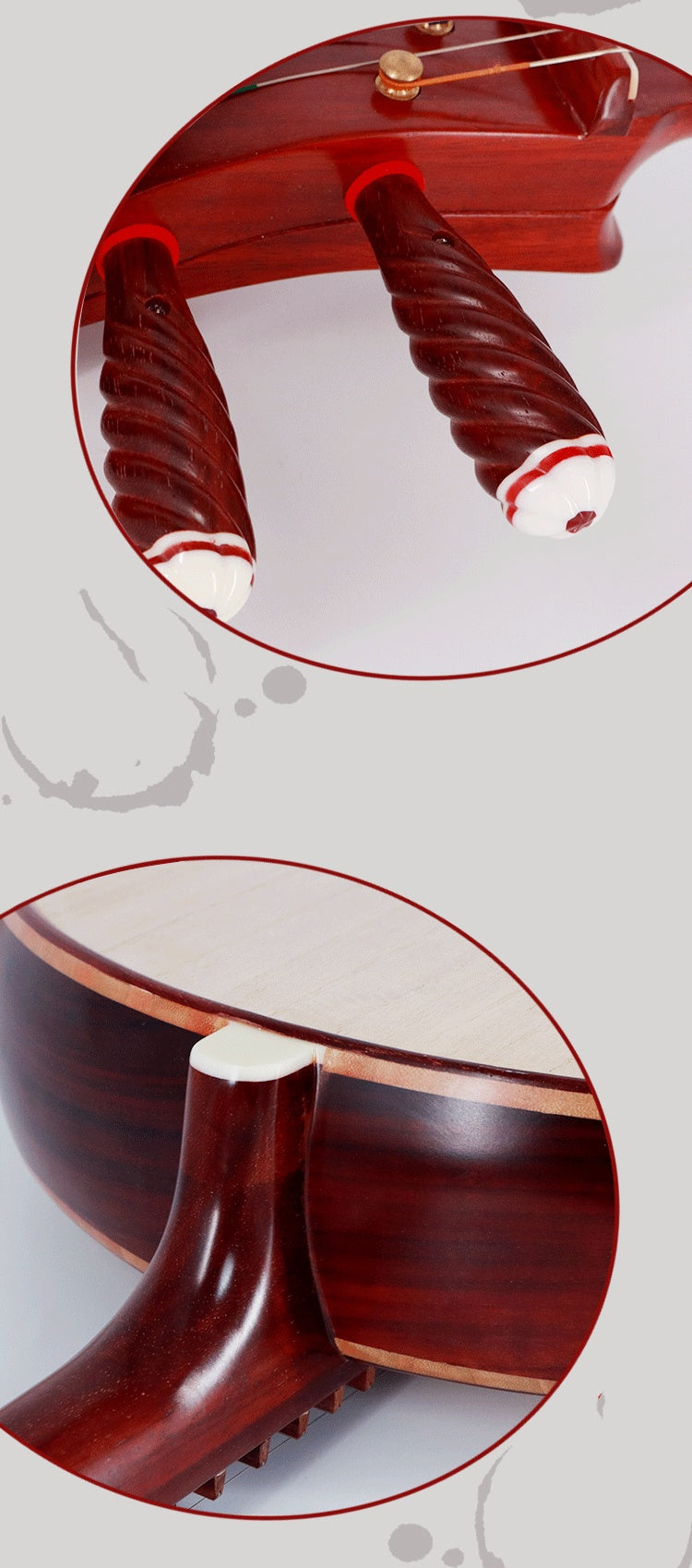 LANDTOM Rosewood Zhongruan Intermediate Performance & Examination Grade with Paulownia Soundboard, Cutaway Body, Peony Headstock & Round Sound Holes