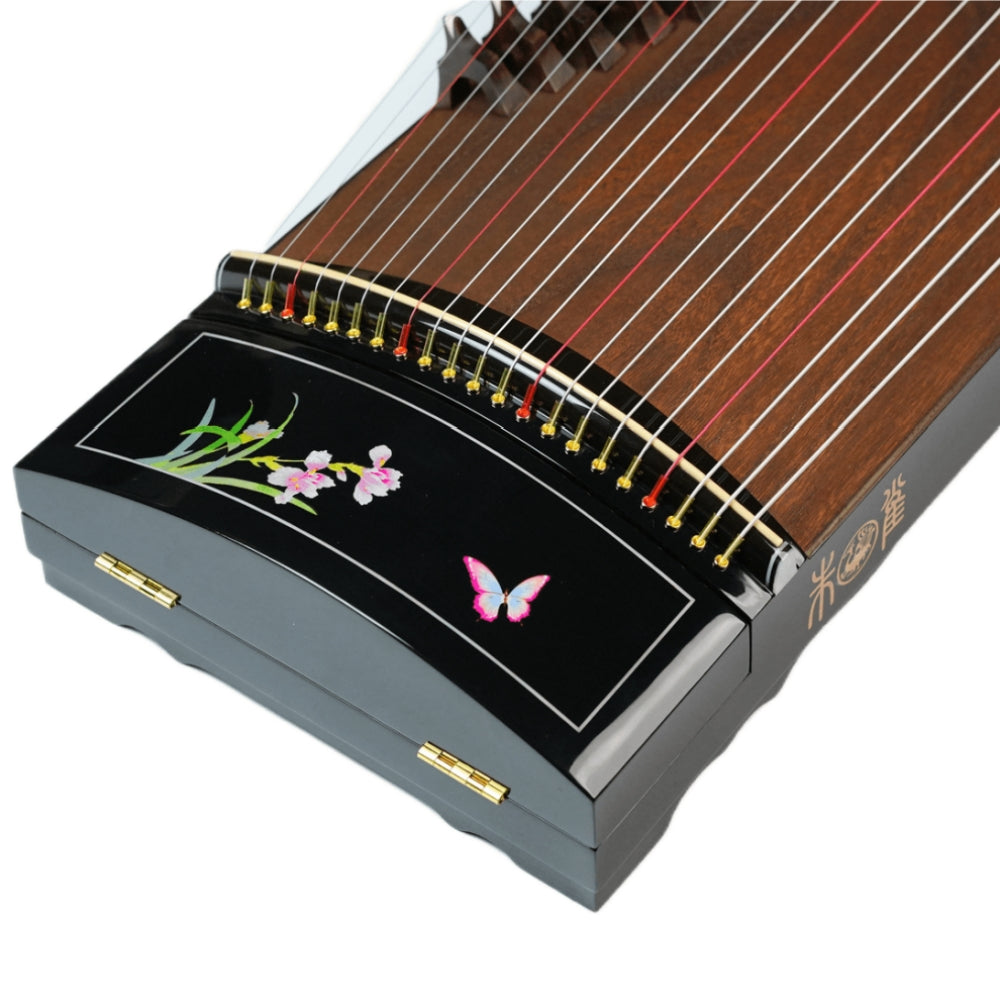 Zhuque朱雀 Series 5 Blossom Grace Professional Guzheng with Premium Lankao Paulownia Soundboard, Red Sandalwood Body, Ebony Bridges & Hollow-Carved Construction