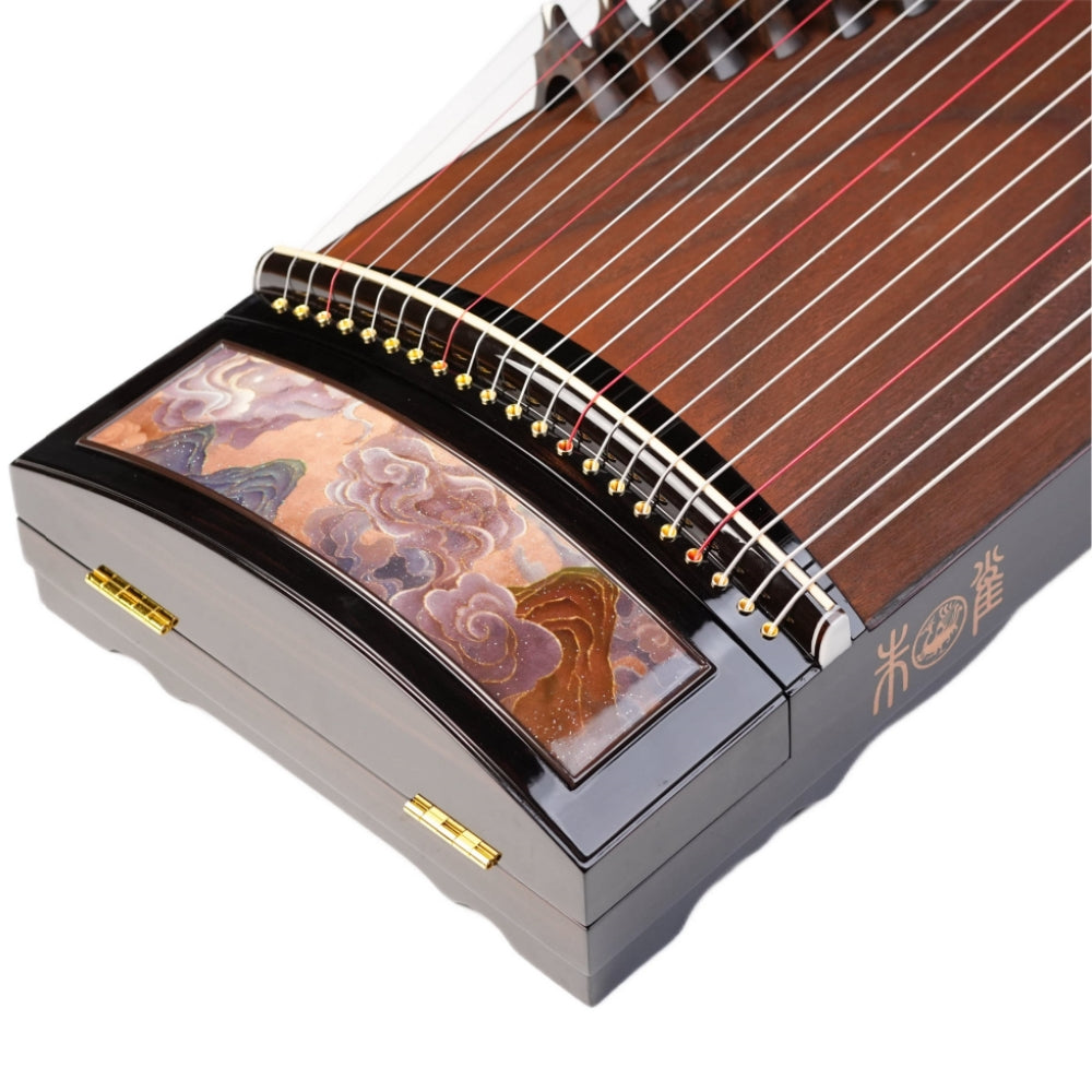 Zhuque朱雀 Series 6 Cloud Horizon Professional Guzheng with Premium Lankao Paulownia Soundboard, Ebony Trim, Ebony Bridges & One-Piece Hollow-Carved Construction