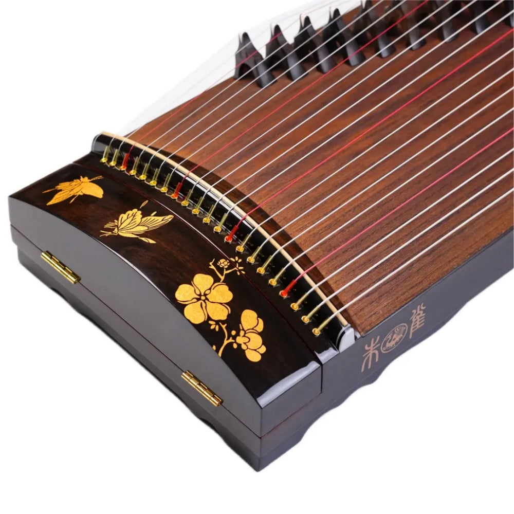 Zhuque朱雀 135cm/53.1inch Fluttering Blossoms Professional Portable Guzheng with Premium Lankao Paulownia Soundboard, Ebony Trim, Ebony Bridges & Hollow-Carved Construction