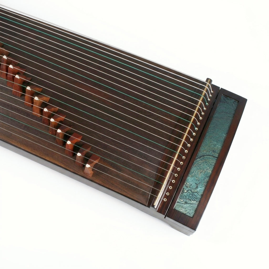 LANDTOM 125cm/49.2in Portable Guzheng with Dalbergia Rosewood Body, Lankao Paulownia Soundboard, Song Brocade Decoration & Rosewood Bridges