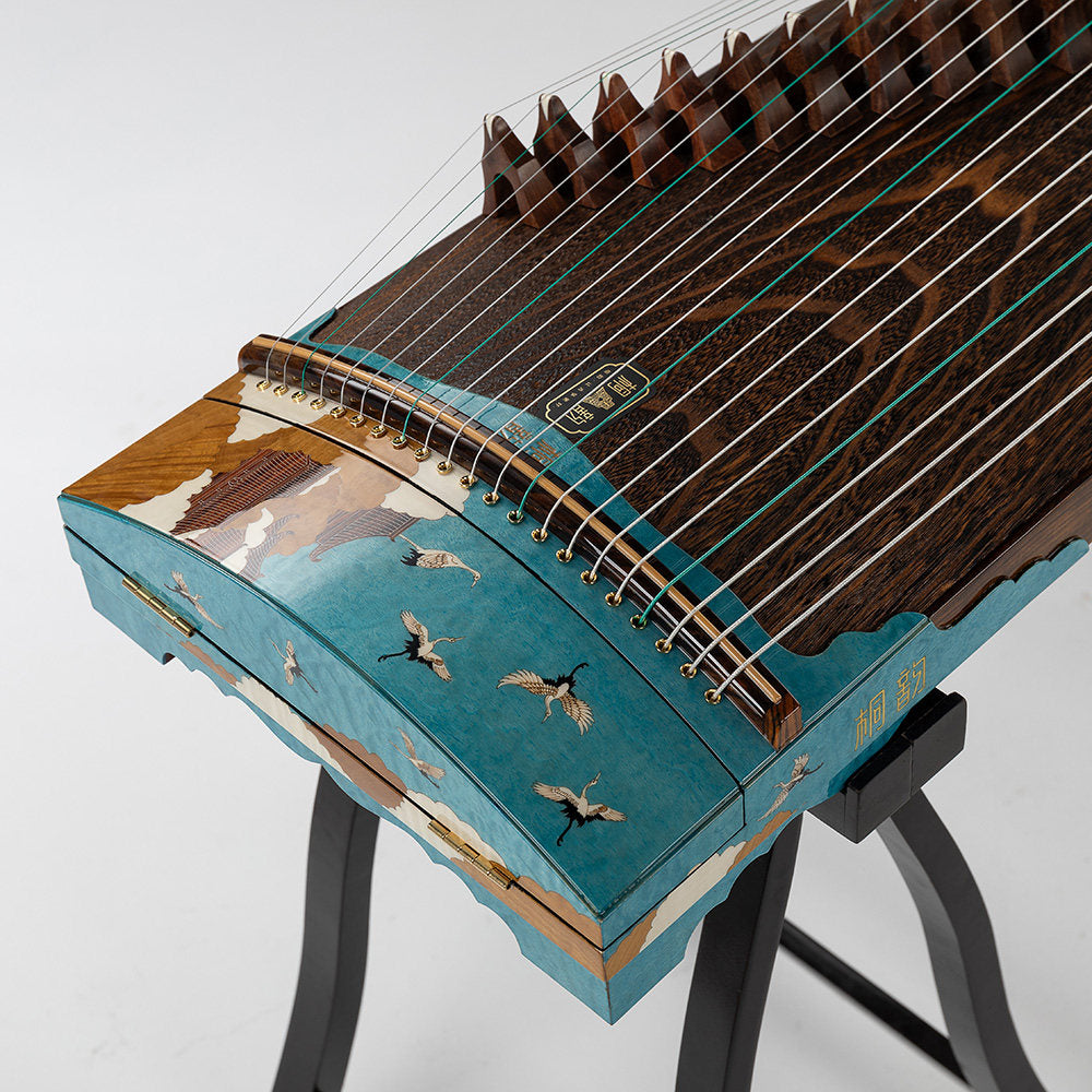 LANDTOM 135cm/53.1in Celestial Crane Portable Guzheng, Professional Carved Mini Guzheng挖筝, Grade A Lankao Paulownia Soundboard, Teak Trim Small Guzheng