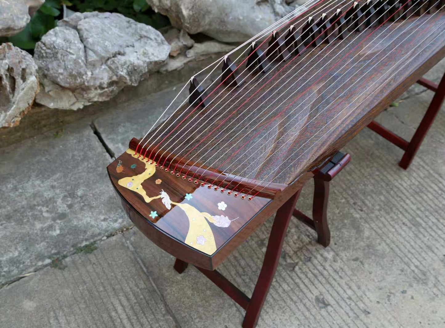 LANDTOM 130cm/51.2in "Silent Peaks" Portable Guzheng, Professional Performance Mini Guzheng, One-Piece Carved 整挖筝 Paulownia Soundboard, Rosewood Trim Small Guzheng