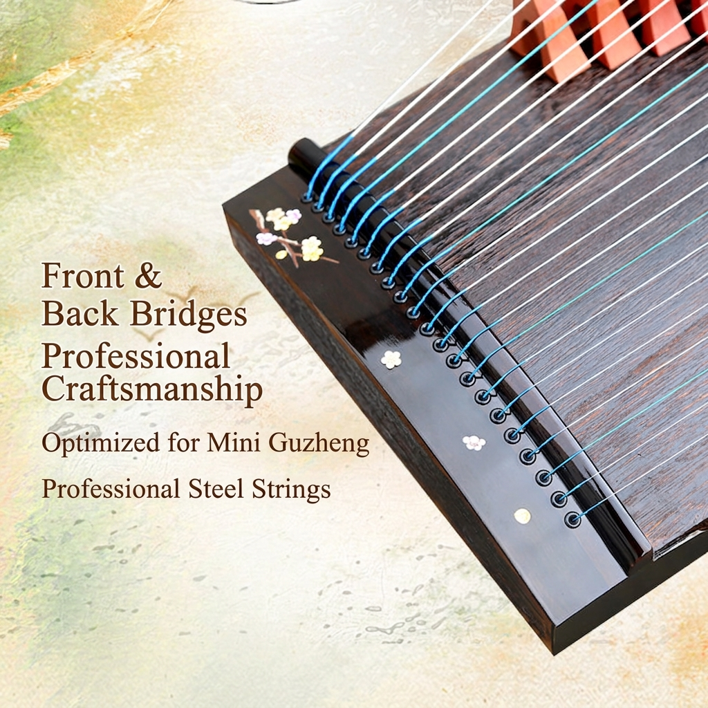 LANDTOM 90cm/35.4in "Snow Blossom" Portable Guzheng, Professional Mini Guzheng, Grade A Lankao Paulownia Soundboard, Ebony Trim, Mother-of-Pearl Inlay Small Guzheng