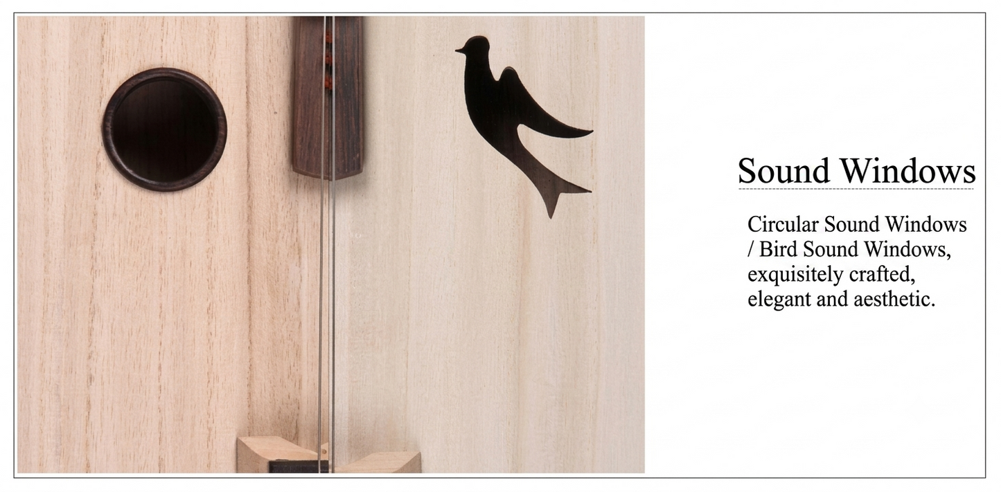 LANDTOM Wenge Wood Zhongruan Professional Performance Grade with Paulownia Soundboard, Cutaway Body, Peony Headstock & Bird-Shaped Sound Holes