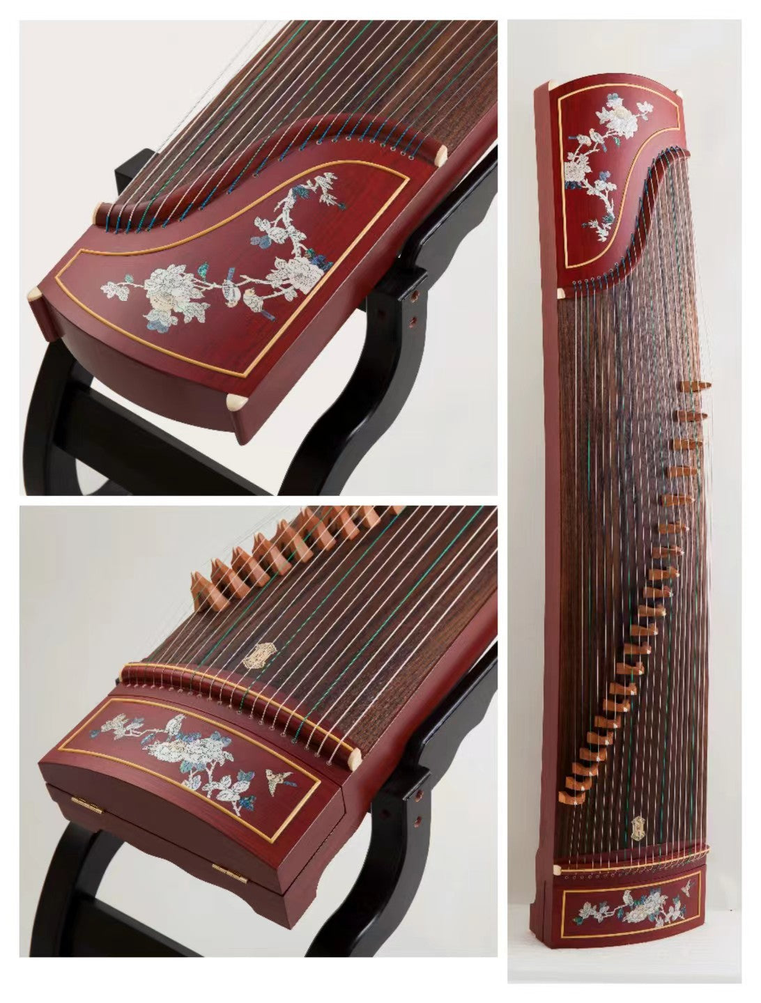 LANDTOM Peony Splendor 163cm/64.2in Beginner Guzheng with Lankao Paulownia Soundboard, Red Sandalwood Trim & Peony Artwork