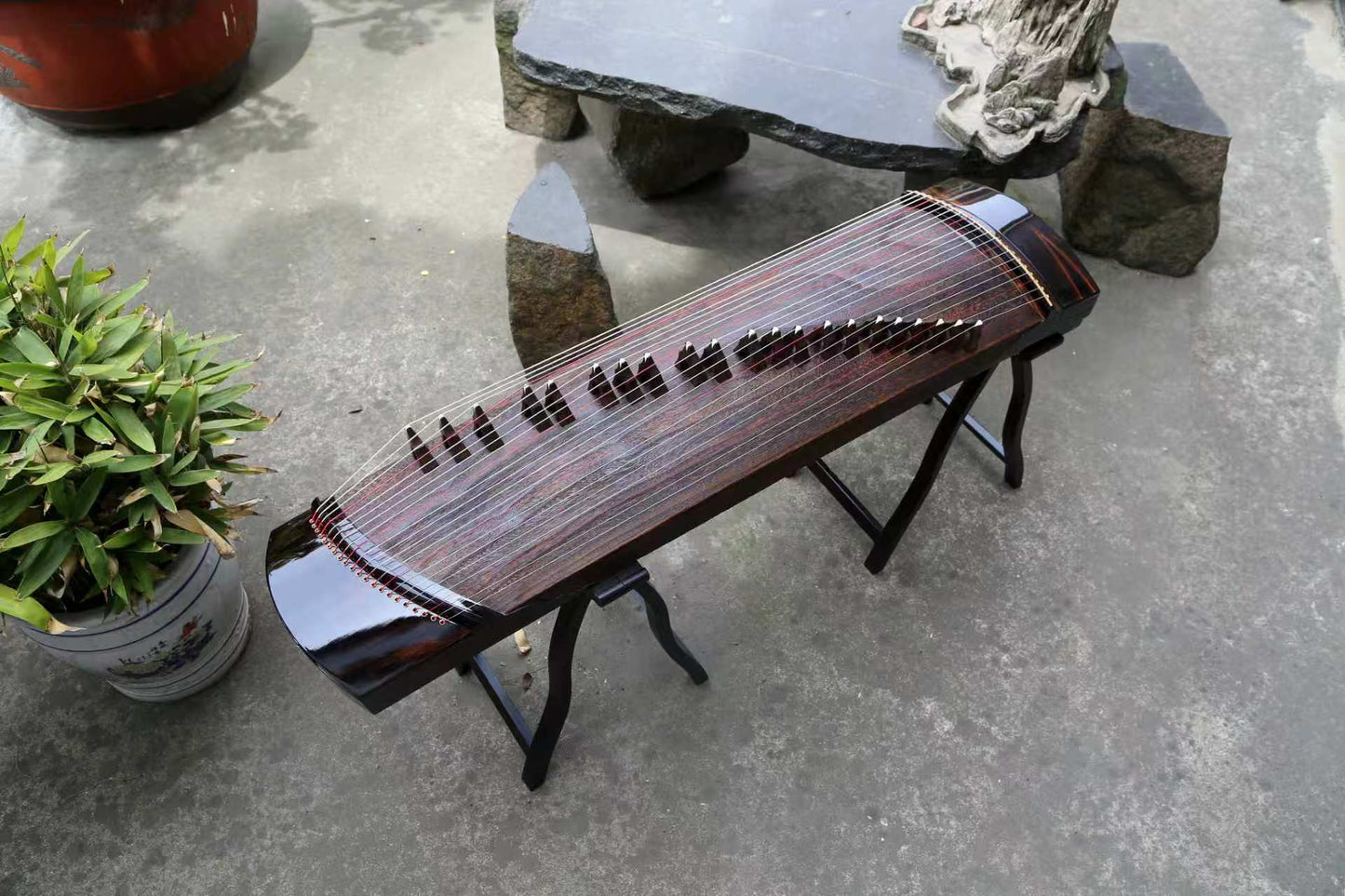 LANDTOM 130cm/51.2in "Moonlit Resonance" Portable Guzheng, Professional Thick-Carved Mini Guzheng 厚挖筝, Grade A Lankao Paulownia Soundboard, Ebony Trim Small Guzheng