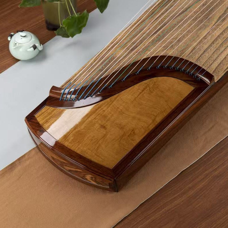 Longyin龙音 Gilded Zen Melody鎏金梵韵 S-163 Professional 163 cm/64.2” Guzheng with Selected Rosewood Body, Golden Nanmu Accents & Grade-A Lankao Paulownia Soundboard, Full-Carved Design, 21-String Chinese Zither