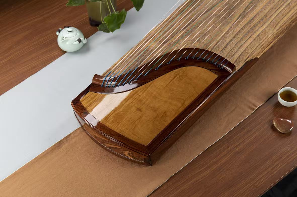 Longyin龙音 Gilded Zen Melody鎏金梵韵 S-163 Professional 163 cm/64.2” Guzheng with Selected Rosewood Body, Golden Nanmu Accents & Grade-A Lankao Paulownia Soundboard, Full-Carved Design, 21-String Chinese Zither