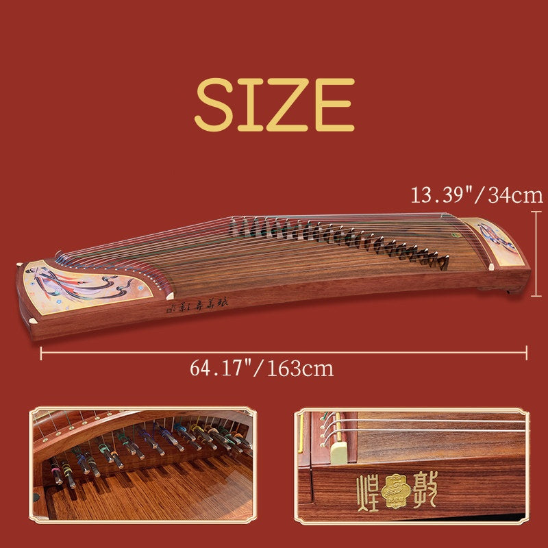 Dunhuang Guzheng 694B-R Apsaras Qin Rhyme 敦煌牌飞天秦韵(乐舞) Tessmannia (African Rosewood)特氏古夷苏木 Professional Performance Grade 21-String Chinese Zither Traditional Instrument for Advanced Players
