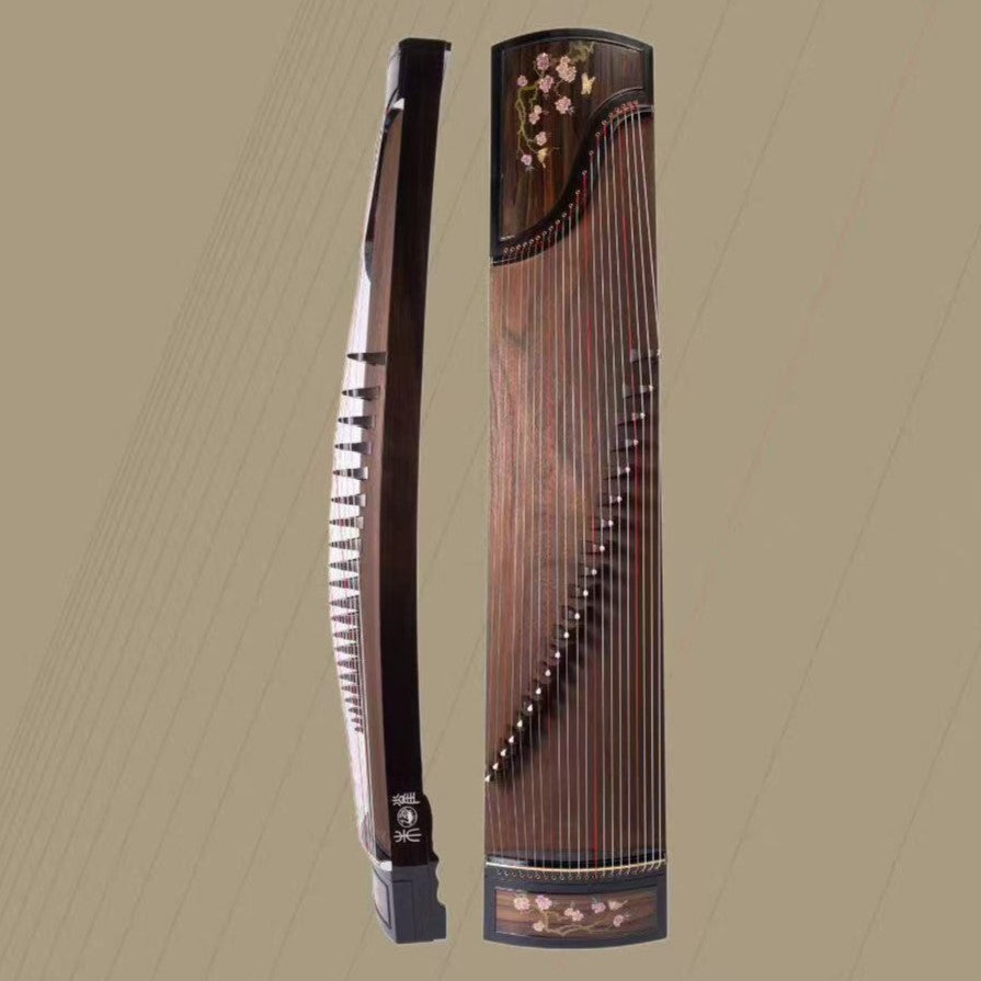 Zhuque朱雀 Series 5 Blooming Courtyard Professional Guzheng with Premium Lankao Paulownia Soundboard, Red Sandalwood Body, Ebony Bridges & Hollow-Carved Construction