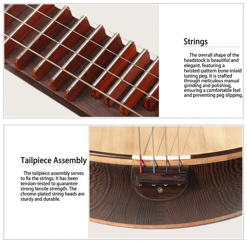 LANDTOM Wenge Wood Zhongruan Professional Performance Grade with Paulownia Soundboard, Cutaway Body, Peony Headstock & Bird-Shaped Sound Holes
