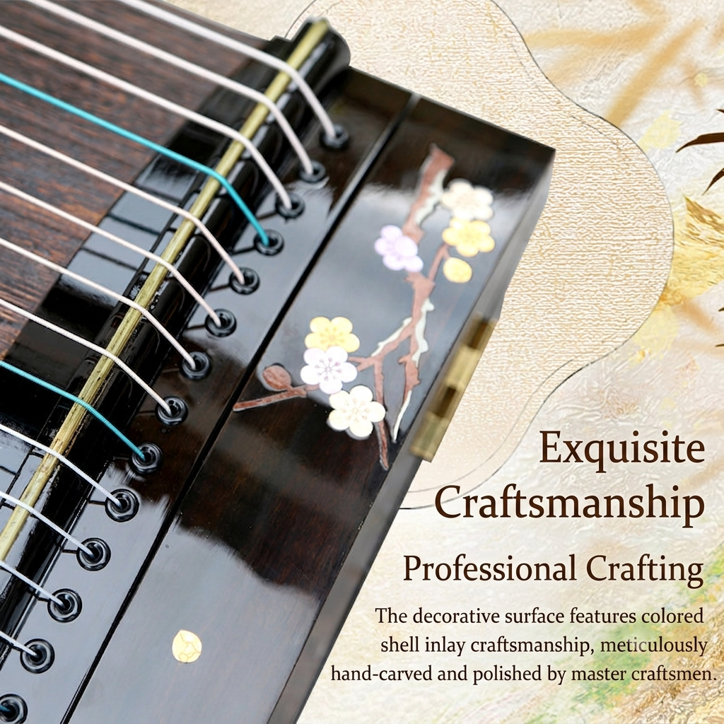 LANDTOM 90cm/35.4in "Snow Blossom" Portable Guzheng, Professional Mini Guzheng, Grade A Lankao Paulownia Soundboard, Ebony Trim, Mother-of-Pearl Inlay Small Guzheng