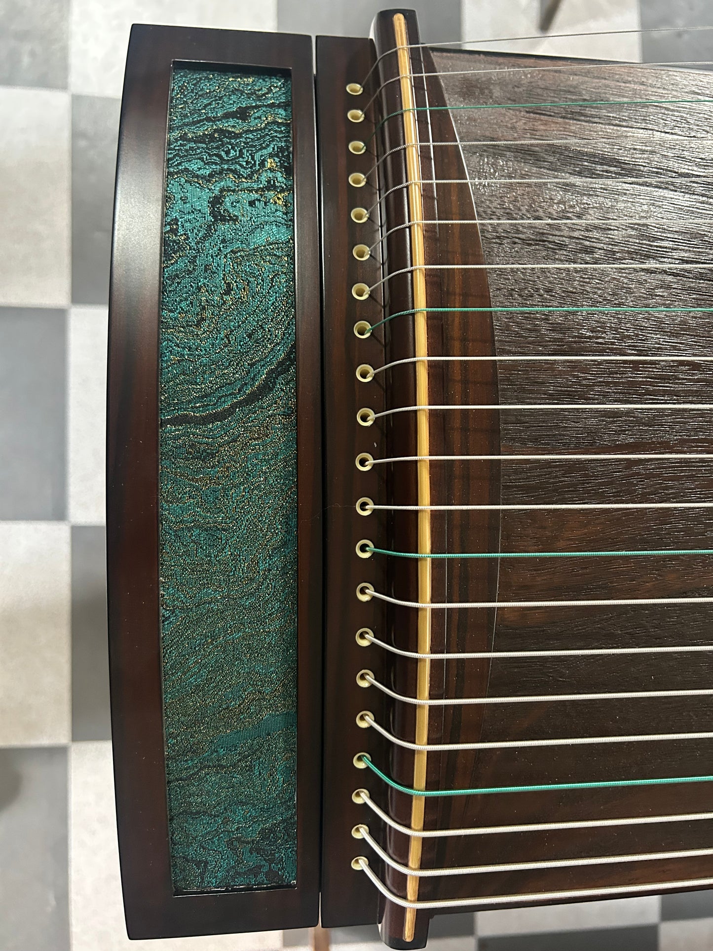 LANDTOM 125cm/49.2in Portable Guzheng with Dalbergia Rosewood Body, Lankao Paulownia Soundboard, Song Brocade Decoration & Rosewood Bridges