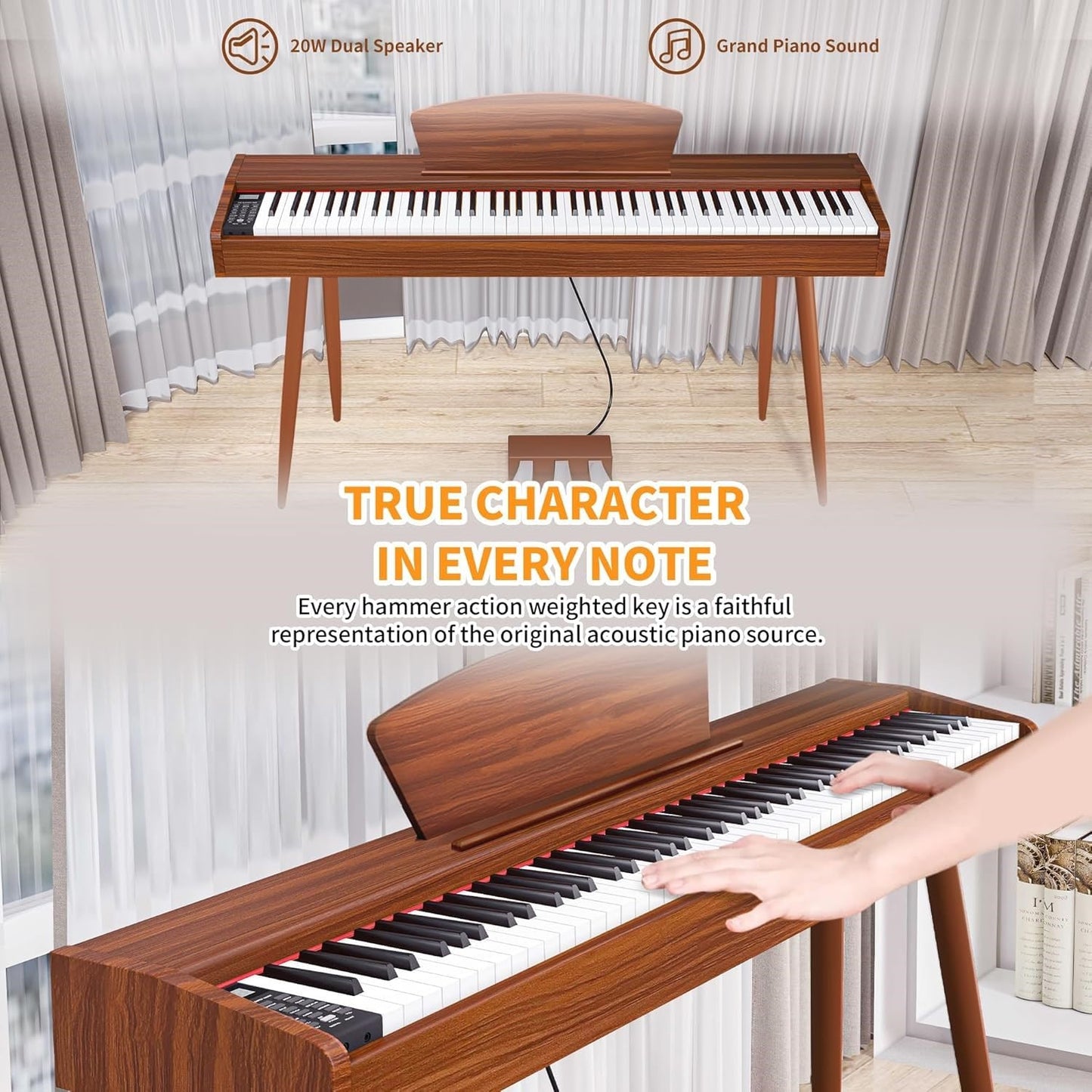 LANDTOM 130Z-4S Digital Piano 88-Key Fully Weighted Keyboard | Hammer Action Electric Piano, Full-Size Wooden Pianos for Beginner Professional Adults with Sheet Music Stand, Triple Pedal