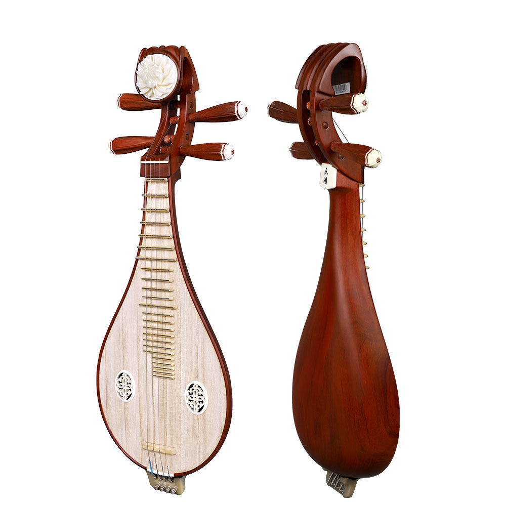 Yuehai乐海 413 Liuqin Beginner & Performance Grade Chinese Mandolin with Paulownia Soundboard, Tessmannia (African Rosewood) Body, Brass Fine Tuning Tailpiece & Peony Headstock, 4-String Traditional Chinese Instrument