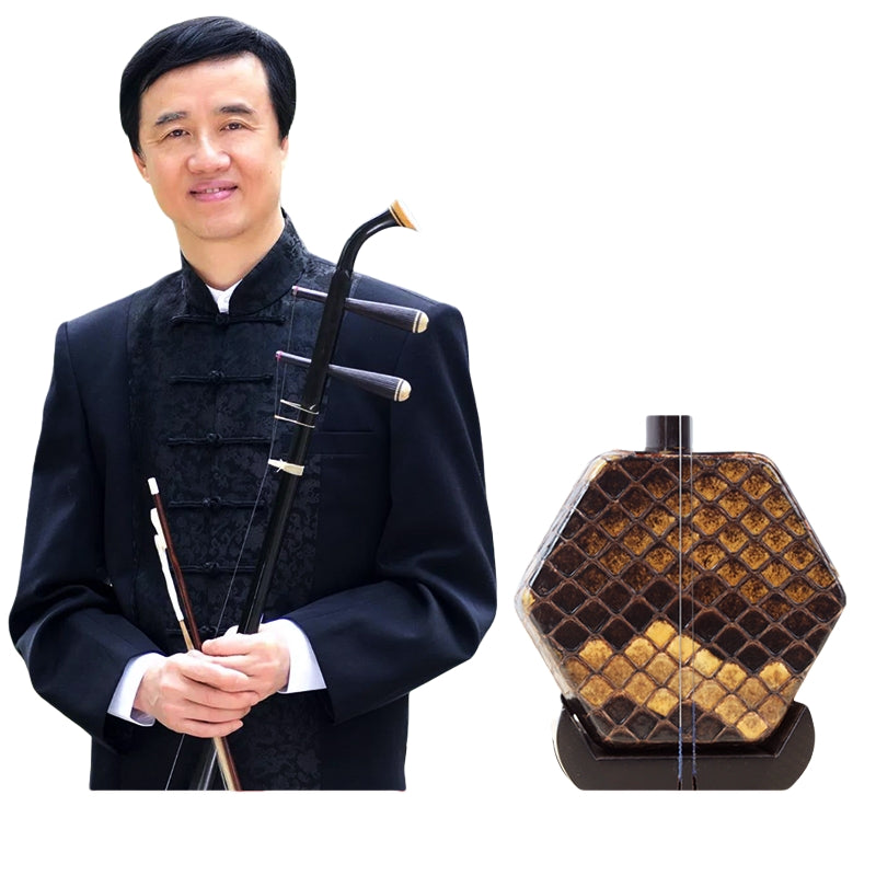 LANDTOM Recommended Huqiu Old Rosewood Erhu Chinese 2-string Violin Fiddle Musical Instrument With Accessories Concert Level Expert Authentication Signature Erhu Gold Seal Python Skin