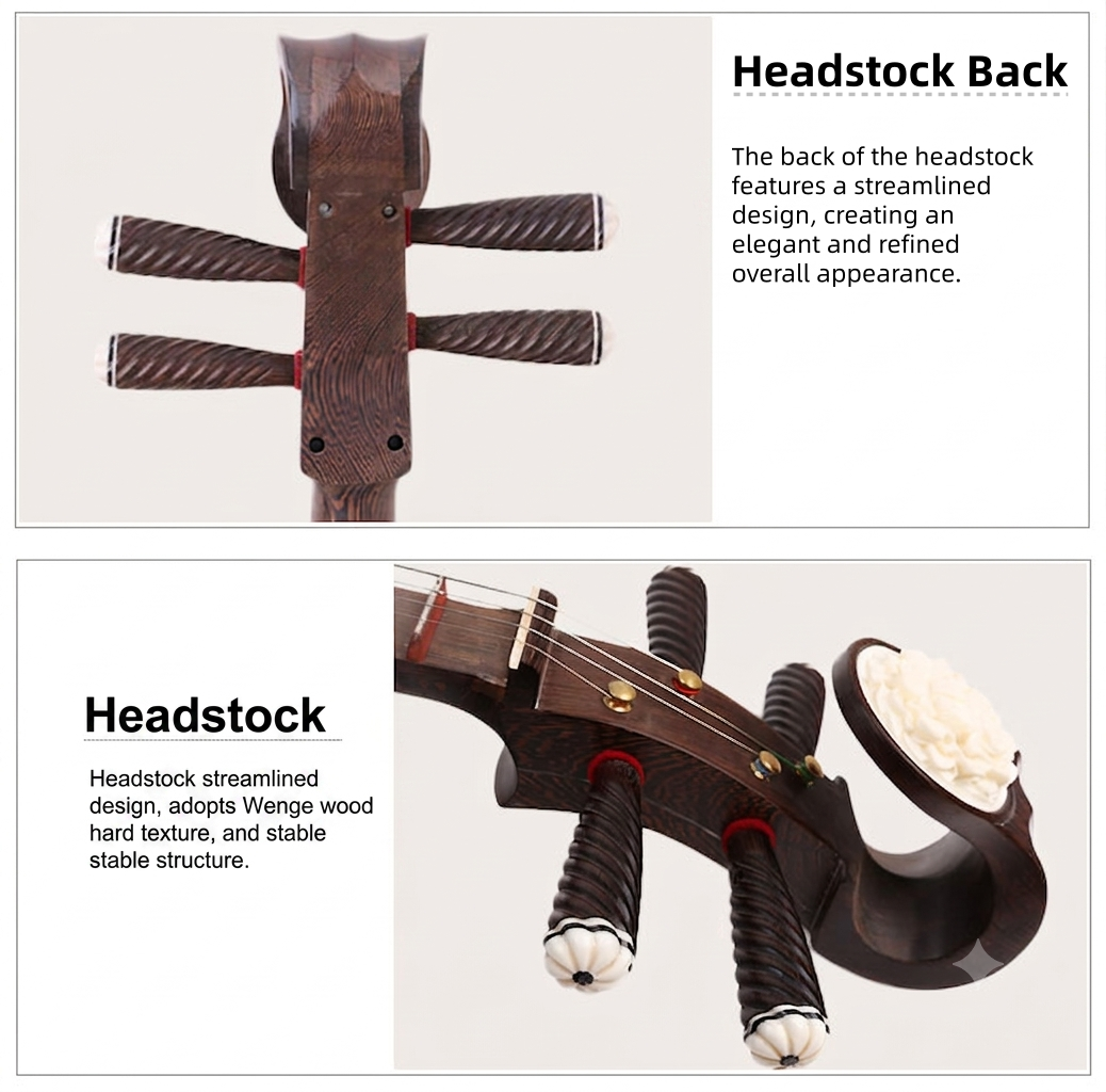LANDTOM Wenge Wood Zhongruan Professional Performance Grade with Paulownia Soundboard, Cutaway Body, Peony Headstock & Bird-Shaped Sound Holes