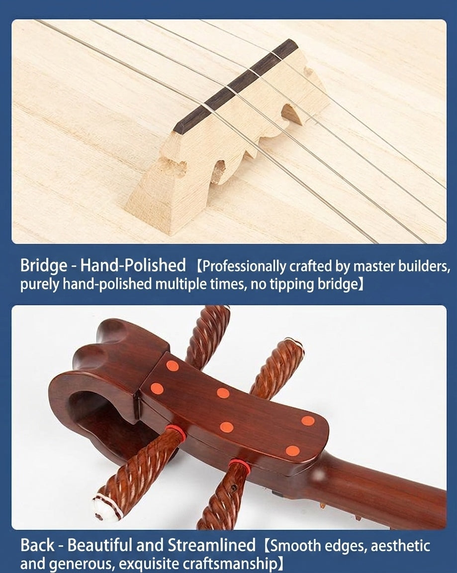 LANDTOM Rosewood Zhongruan Intermediate Performance & Examination Grade with Paulownia Soundboard, Cutaway Body, Mother-of-Pearl Peony Inlay, Peony Headstock & Bird-Shaped Sound Holes