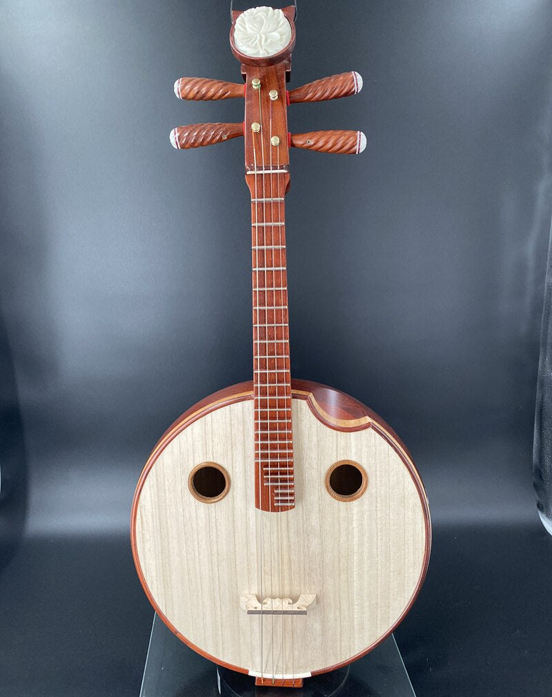 LANDTOM Rosewood Zhongruan Intermediate Performance & Examination Grade with Paulownia Soundboard, Cutaway Body, Peony Headstock & Round Sound Holes