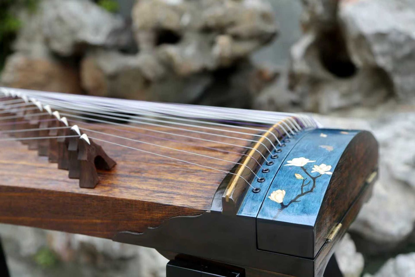 LANDTOM 100cm/39.4in Handcrafted Portable Small Guzheng Professional Performance & Examination Grade with Thick Hollow-Carved Paulownia Soundboard, Ebony Trim, Mini Guzheng Tidal Whisper
