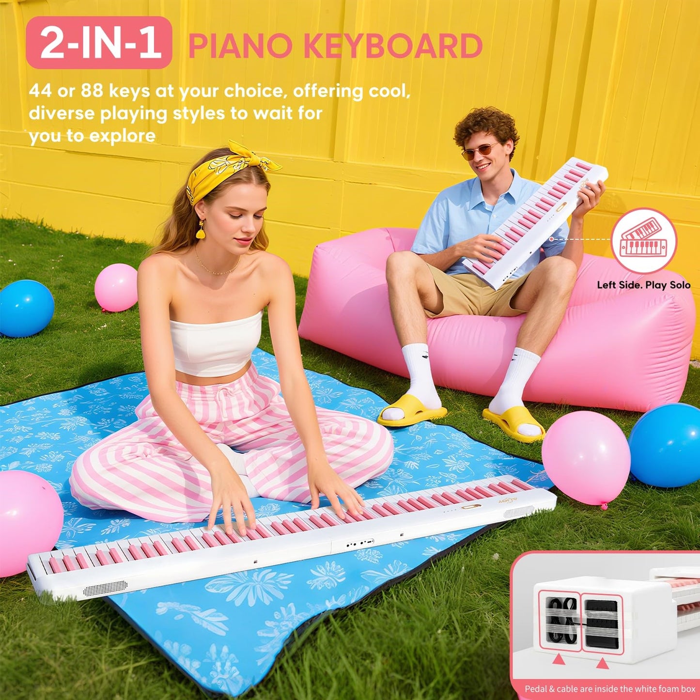 LANDTOM Piano Keyboard 88 Keys with Magnetic Connection | for Beginners, Birthday Gifts | Portable Foldable Electric Piano Keyboard, Lightweight Purple Keys, Sustain Pedal, Piano Bag