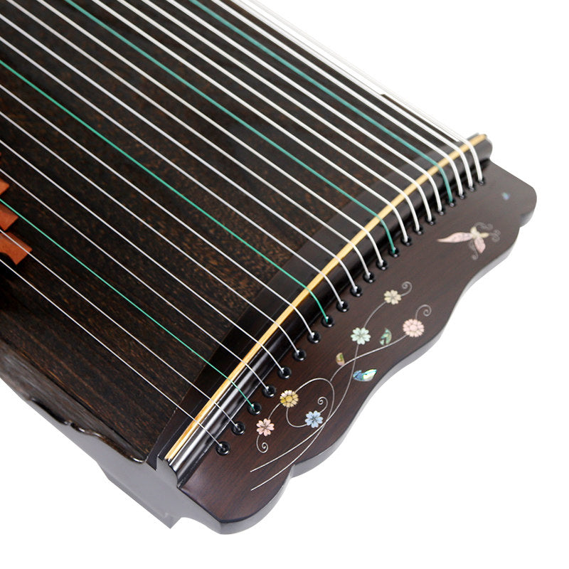 LANDTOM 88cm/34.6in Portable Travel Guzheng 21-String Beginner Guzheng with Paulownia Soundboard, Red Sandalwood Side Panels, Mother-of-Pearl Inlay & Steel-Core Nylon Strings, Small Guzheng, Mini Guzheng