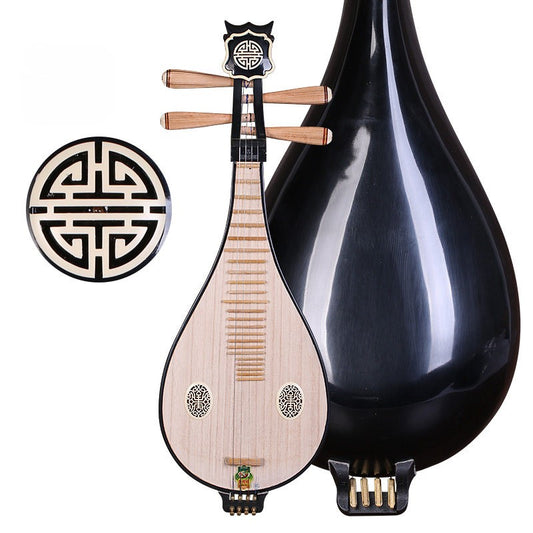 Dunhuang敦煌 654 Ruyi Head Liuqin Beginner Chinese Mandolin with Paulownia Soundboard, Catalpa Wood Body and Rosewood Pegs with Bone Inlays, 4-String Traditional Chinese Instrument