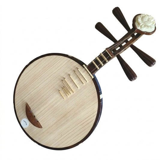 LANDTOM Professional Ebony Peking Opera Yueqin with Paulownia Soundboard, Rounded Body, Peony Headstock, Traditional Chinese Moon Guitar for Performance
