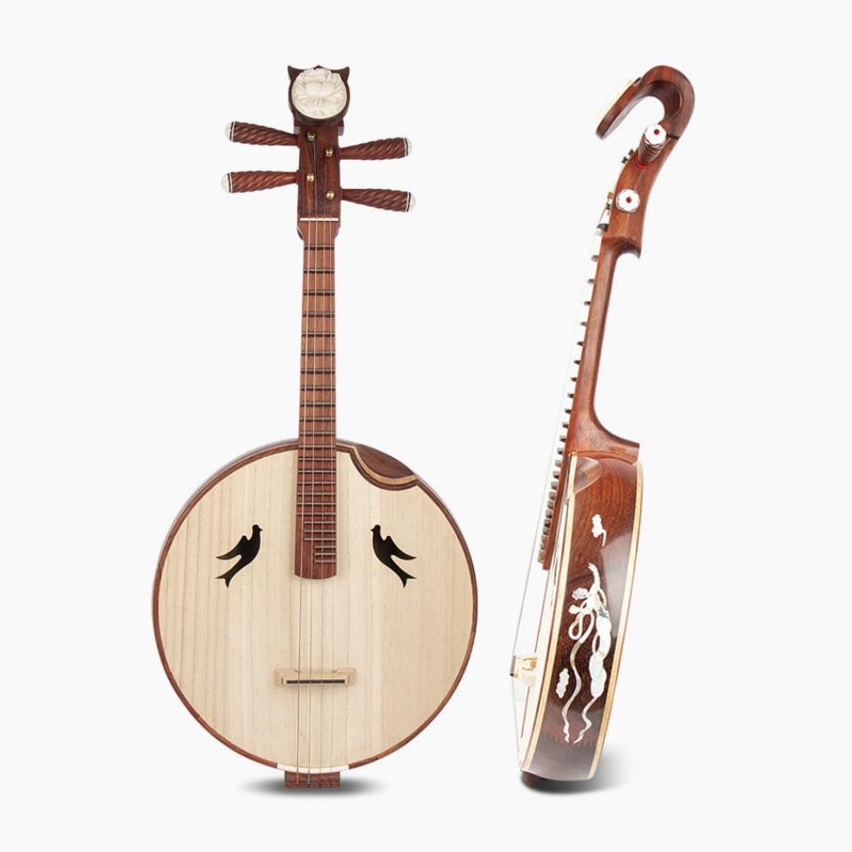LANDTOM Rosewood Zhongruan Intermediate Performance & Examination Grade with Paulownia Soundboard, Cutaway Body, Mother-of-Pearl Celestial Maiden Inlay, Peony Headstock & Bird-Shaped Sound Holes